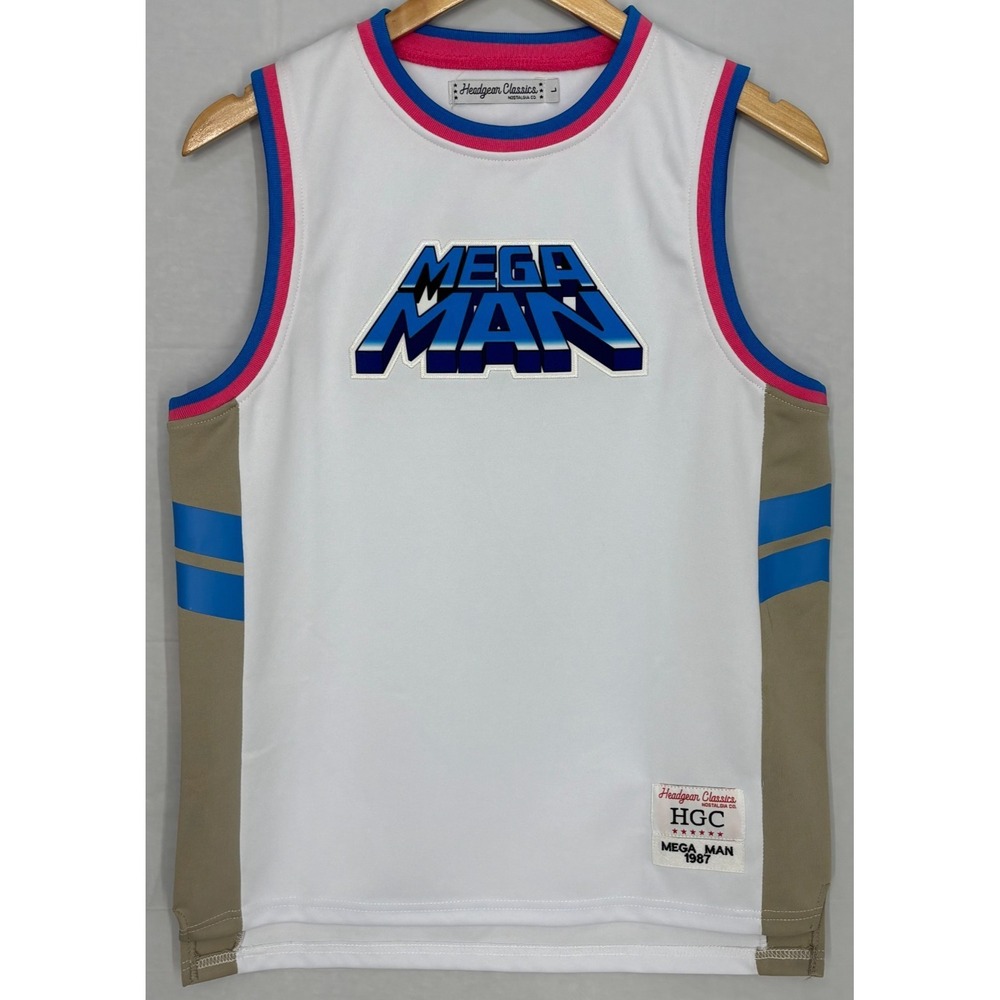 Headgear Classics Mega‎ Man Basketball Jersey Boys White Sleeveless Large NWT